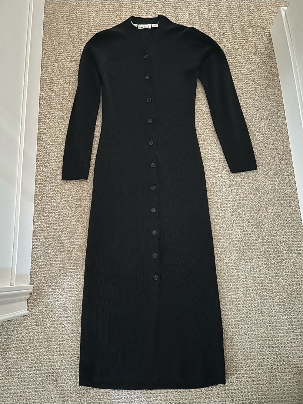 Vintage Anne Klein II Black Ribbed Knit Maxi Dress Size Small